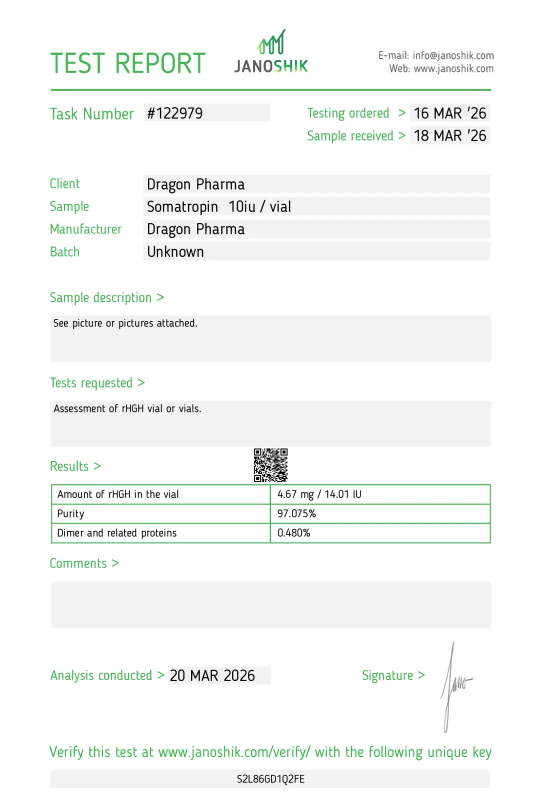 Dragontropin 10iu lab tested