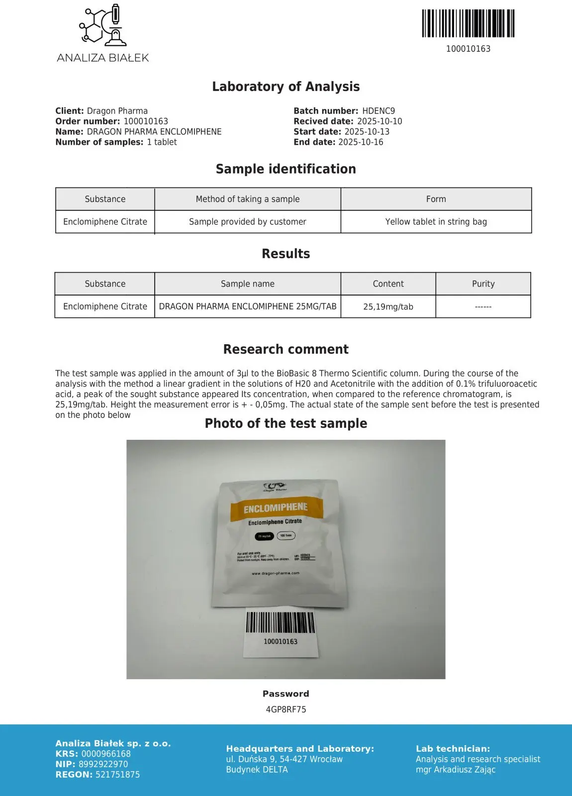Enclomiphene lab tested