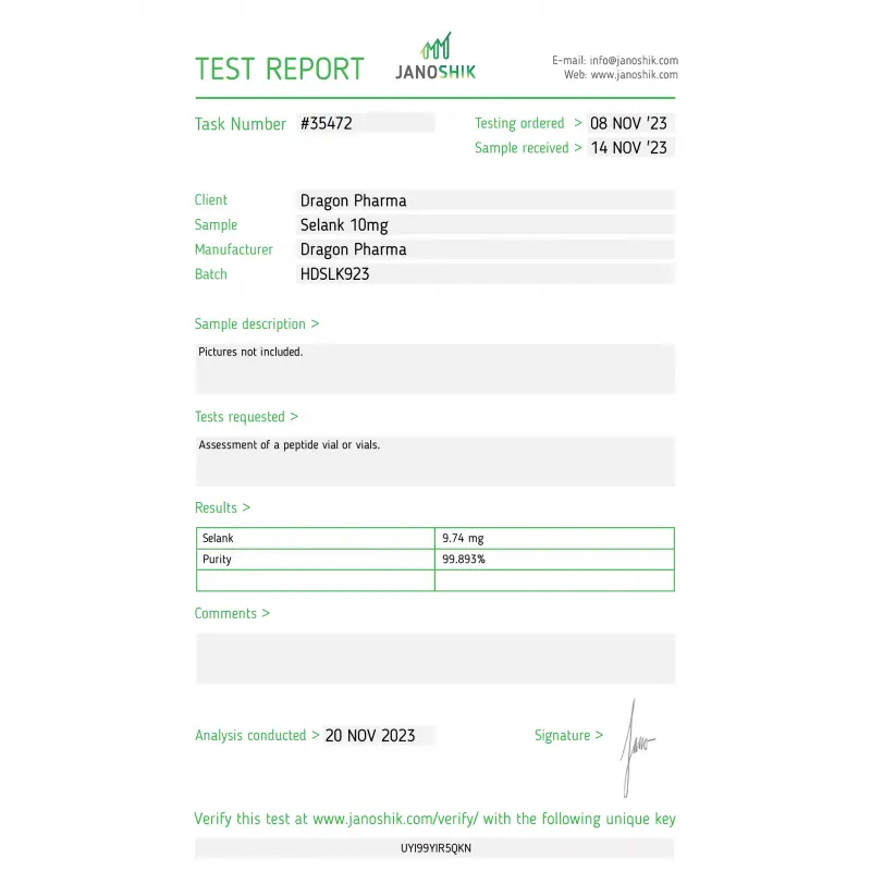 dragon pharma selank lab tested
